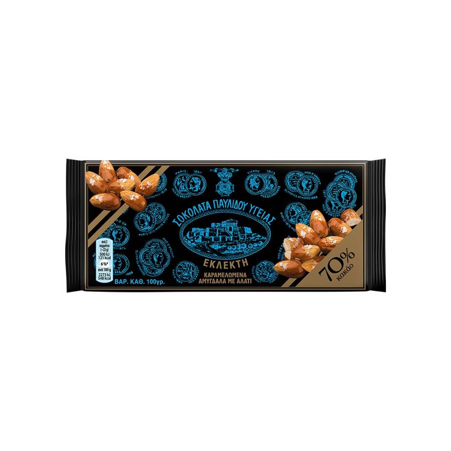 ΠΑΥΛΙΔΗΣ ΥΓΕΙΑΣ 70%  ΚΑΚΑΟ ΑΜΥΓΔΑΛΟ 100ΓΡ